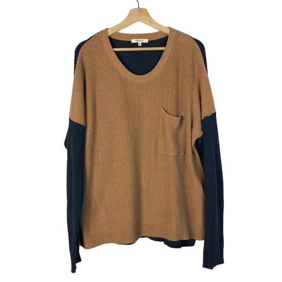 Madewell Thompson Pocket Brown & Blue Colorblock Crewneck Sweater XL - Picture 4 of 6
